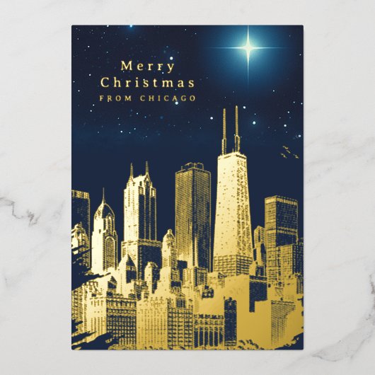 メリークリスマススター追加フォトフォイルのホリデーカード 箔シーズンカード (正面)