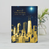 メリークリスマススター追加フォトフォイルのホリデーカード 箔シーズンカード (立ち正面)