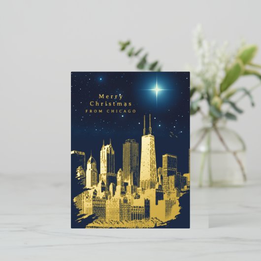 メリークリスマススター追加フォトフォイルのポストカード 箔シーズンポストカード (立ち正面)