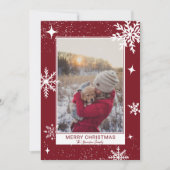 メリークリスマススター雪の赤い写真 シーズンカード (正面)
