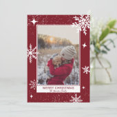 メリークリスマススター雪の赤い写真 シーズンカード (スタンド正面)