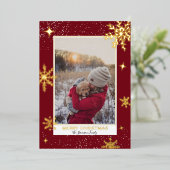 メリークリスマススター雪の赤い写真 箔シーズンカード (立ち正面)