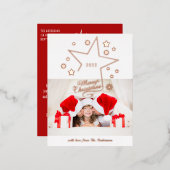 メリークリスマススター1フォトモダン冬 箔シーズンポストカード (正面/裏面)