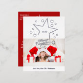 メリークリスマススター1フォトモダン冬 箔シーズンポストカード (正面/裏面)