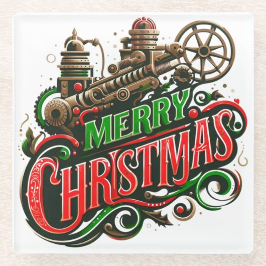 メリークリスマススチームパンク ガラスコースター (正面)