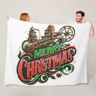 メリークリスマススチームパンク フリースブランケット