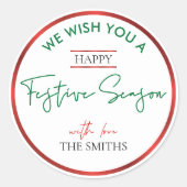 メリークリスマスステッカー赤パーソナライズされた緑 ラウンドシール (正面)