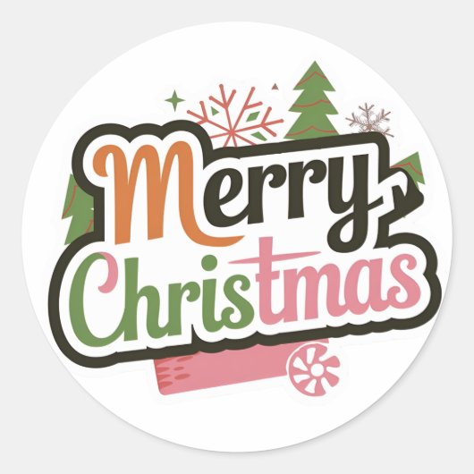 メリークリスマスステッカー：クラシックラウンドシール ラウンドシール (正面)