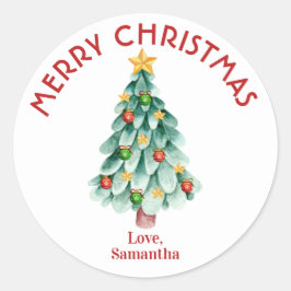 メリークリスマスステッカー、クリスマスツリー ラウンドシール