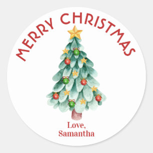 メリークリスマスステッカー、クリスマスツリー ラウンドシール