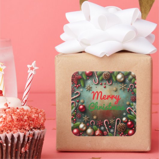 メリークリスマスステッカー スクエアシール (パーティー)