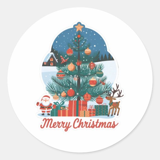 メリークリスマスステッカー：明るい新しいモデル ラウンドシール (正面)