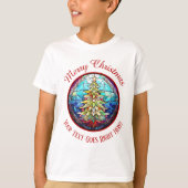 メリークリスマスステンドグラスのクリスマスツリー Tシャツ (正面)