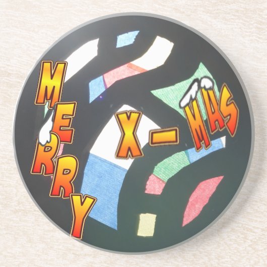 メリークリスマスステンドグラス型石造コースター コースター (正面)