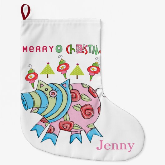 メリークリスマスストッキングピンクピグ ラージクリスマスストッキング (正面)