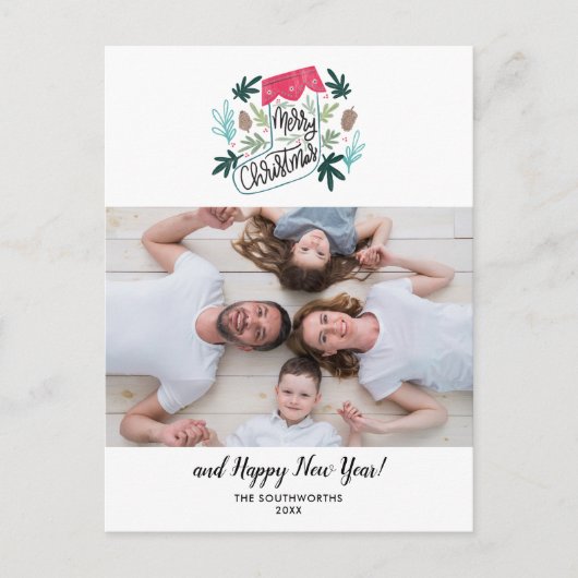 メリークリスマスストッキングファミリー写真新年 ポストカード (正面)