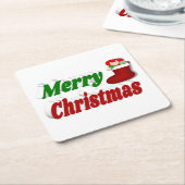 メリークリスマスストッキングレッドグリーンタイポグラフィ スクエアペーパーコースター (アングル)