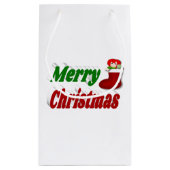 メリークリスマスストッキングレッドグリーンタイポグラフィ スモールペーパーバッグ (裏面)