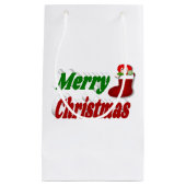 メリークリスマスストッキングレッドグリーンタイポグラフィ スモールペーパーバッグ (正面)