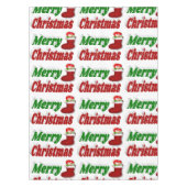 メリークリスマスストッキングレッドグリーンタイポグラフィ テーブルクロス (正面)