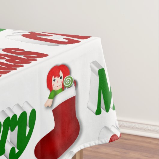 メリークリスマスストッキングレッドグリーンタイポグラフィ テーブルクロス (インサイチュ)