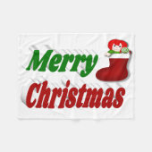 メリークリスマスストッキングレッドグリーンタイポグラフィ フリースブランケット (正面(横))