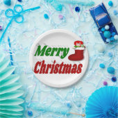 メリークリスマスストッキングレッドグリーンタイポグラフィ ペーパープレート (パーティー)