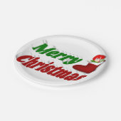 メリークリスマスストッキングレッドグリーンタイポグラフィ ペーパープレート (アングル)
