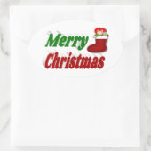 メリークリスマスストッキングレッドグリーンタイポグラフィ 楕円形シール (バッグ)
