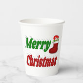 メリークリスマスストッキングレッドグリーンタイポグラフィ 紙コップ (裏面)
