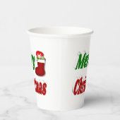 メリークリスマスストッキングレッドグリーンタイポグラフィ 紙コップ (右)