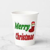 メリークリスマスストッキングレッドグリーンタイポグラフィ 紙コップ (正面)