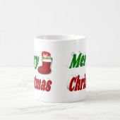 メリークリスマスストッキングレッドグリーンハーフタイポグラフィ コーヒーマグカップ (中央)