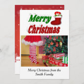 メリークリスマスストッキング写真タイポグラフィ シーズンカード (正面/裏面)