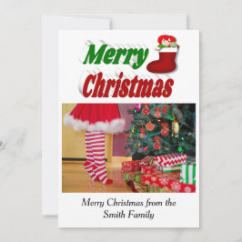メリークリスマスストッキング写真タイポグラフィ シーズンカード