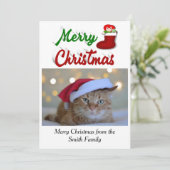 メリークリスマスストッキング写真赤い緑 シーズンカード (スタンド正面)