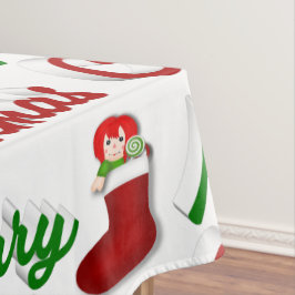 メリークリスマスストッキング赤い緑のスクリプト テーブルクロス