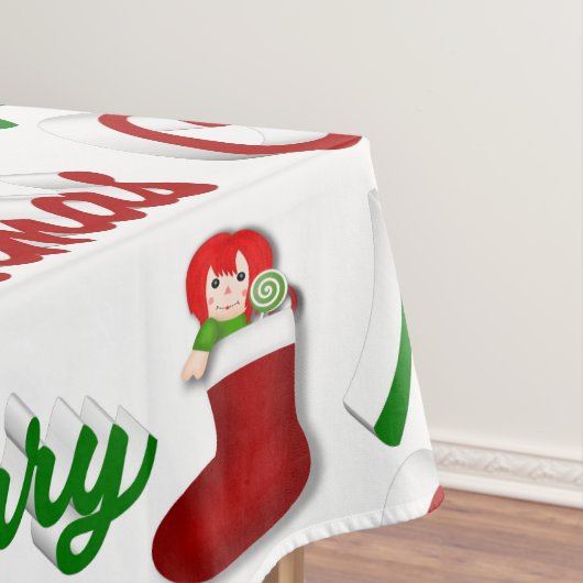メリークリスマスストッキング赤い緑のスクリプト テーブルクロス (インサイチュ)