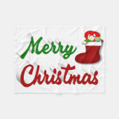 メリークリスマスストッキング赤い緑のスクリプト フリースブランケット (正面(横))