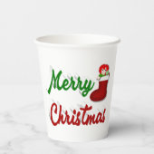 メリークリスマスストッキング赤い緑のスクリプト 紙コップ (裏面)