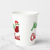 メリークリスマスストッキング赤い緑のスクリプト 紙コップ (右)