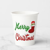 メリークリスマスストッキング赤い緑のスクリプト 紙コップ (正面)