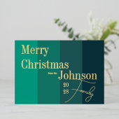 メリークリスマスストライプグリーン実在金ゴールド 箔シーズンカード (立ち正面)