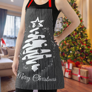 メリークリスマスストライプブラックモダン休日 エプロン