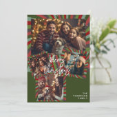 メリークリスマスストライプヴィンテージカスタムフォトカード シーズンカード (スタンド正面)