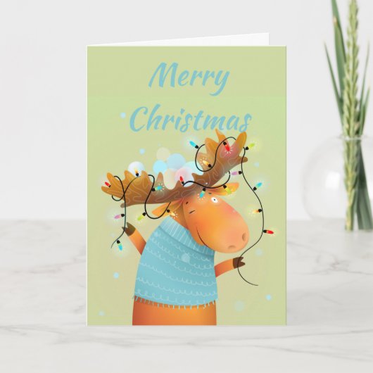 メリークリスマスストレスフリーおもしろいムースアニマルユーモア シーズンカード (正面)
