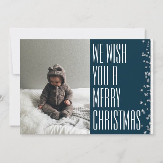 メリークリスマススノーイブルーフォトホリデーカード シーズンカード (正面)