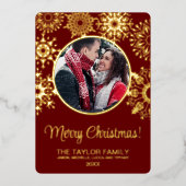 メリークリスマススノーインサート写真ファミリフレーム 箔シーズンカード (正面)