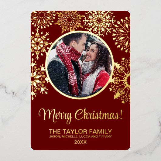 メリークリスマススノーインサート写真ファミリフレーム 箔シーズンカード (正面)