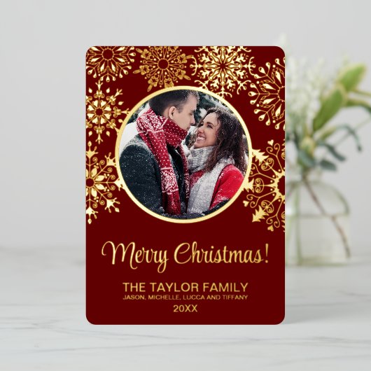 メリークリスマススノーインサート写真ファミリフレーム 箔シーズンカード (立ち正面)